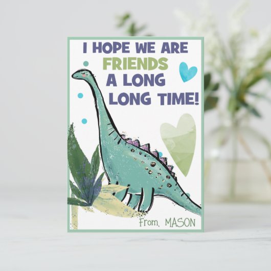 Dinosaur Valentine Card für Kinder Freunde Mitteilungskarte (Stehend Vorderseite)