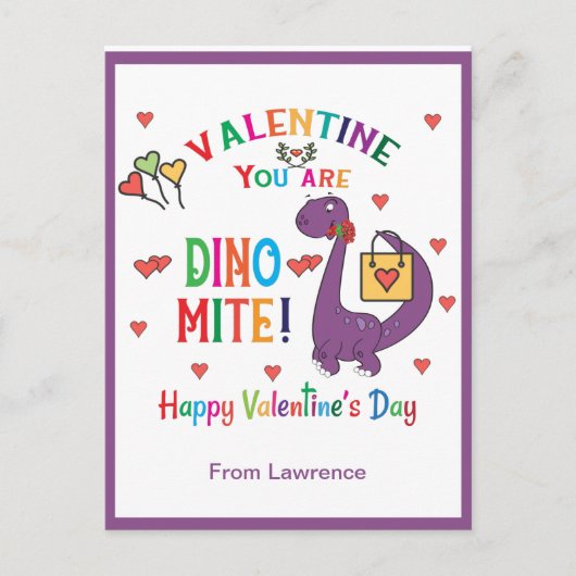 Dinosaur Valentine Sie sind Dino-mite-Klassenzimme Postkarte (Vorderseite)