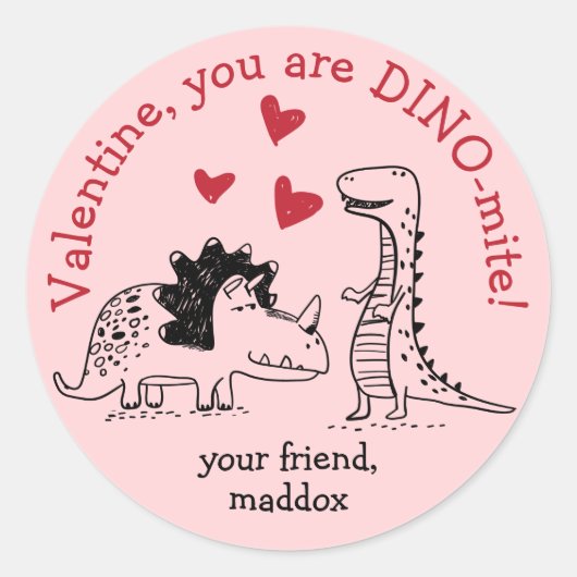 Dinosaur Valentine Sticker (Vorderseite)