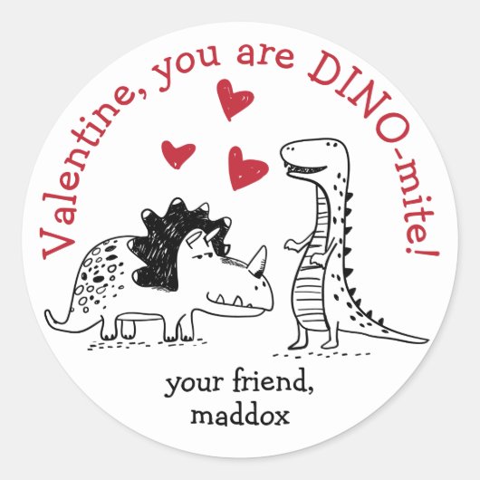 Dinosaur Valentine Sticker (Vorderseite)