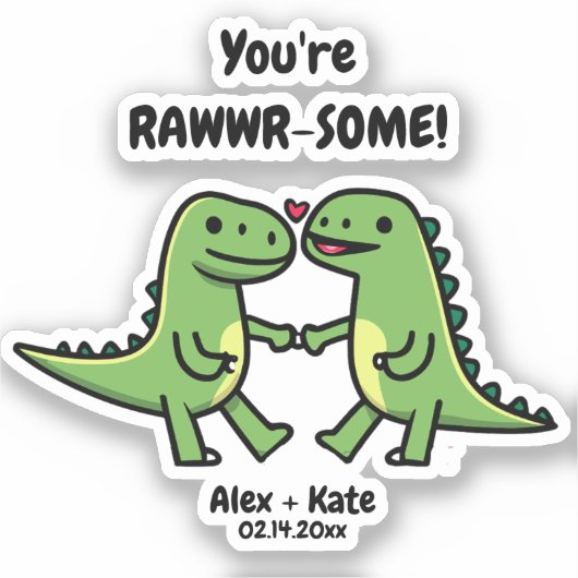 Dinosaur Valentines Aufkleber (Vorderseite)