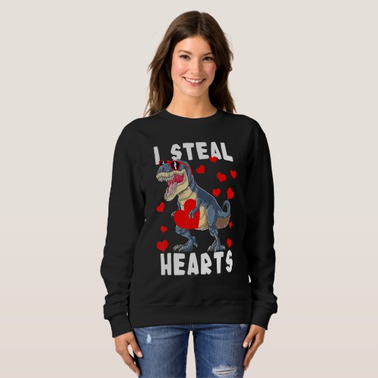 Dinosaur Valentines Day I Steal Hearts Rex Love Sweatshirt (Vorne ganz)