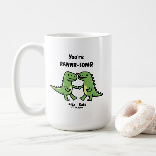 Dinosaur Valentines Kaffeetasse (Mit Donut)