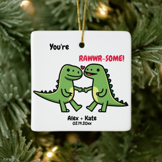 Dinosaur Valentines Keramikornament (Baum)