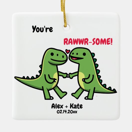 Dinosaur Valentines Keramikornament (Vorderseite)