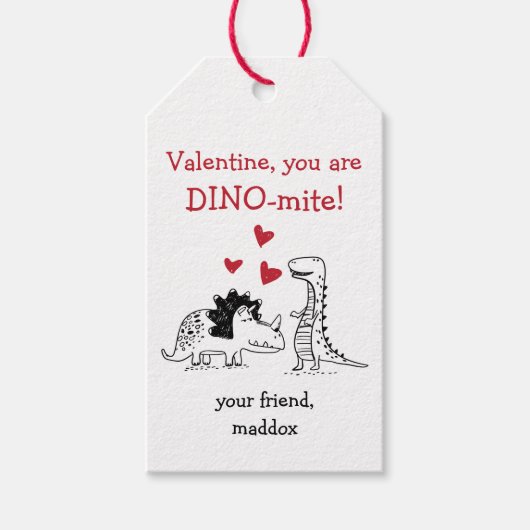 Dinosaur Valentinstag Geschenkanhänger (Vorderseite)