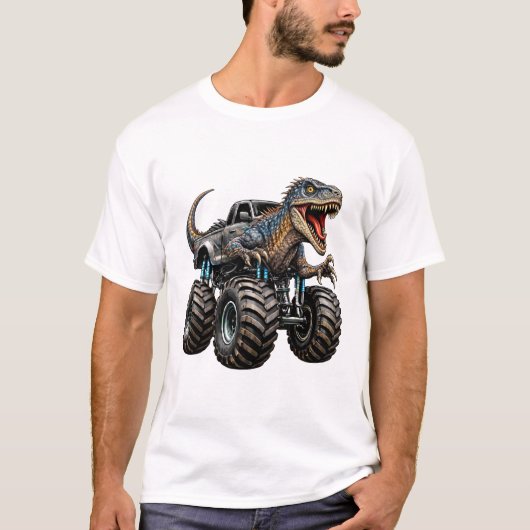 Dinosaur Velociraptor Monster Truck T-Shirt (Vorderseite)