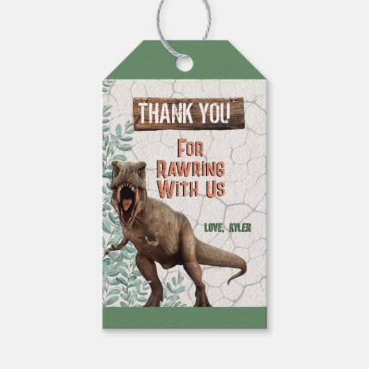 Dinosaur Vielen Dank Tags Geschenkanhänger (Vorderseite)