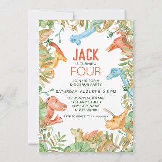 Dinosaur Vierte Geburtstagsparty Einladung