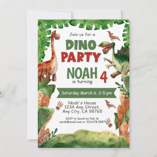 Dinosaur Vierte Geburtstagsparty Einladung