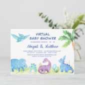 Dinosaur Virtual Baby Dusche Niedliche Einladung (Stehend Vorderseite)