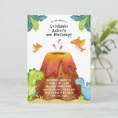 Dinosaur Volcano Geburtstagsparty Einladung (Stehend Vorderseite)