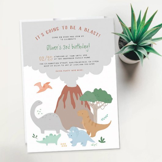 Dinosaur-Vulkan-Explosion-Jungen-Geburtstag Einladung