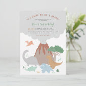Dinosaur-Vulkan-Explosion-Jungen-Geburtstag Einladung (Stehend Vorderseite)