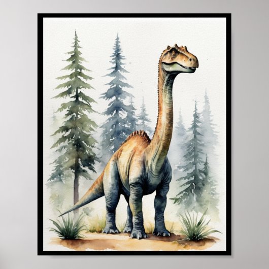 Dinosaur Watercolor Brachiosaurus Sauropod WallArt Poster (Vorne)