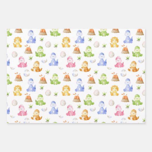 Dinosaur Watercolor Geschenkpapier Set (Vorderseite)