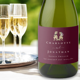 Dinosaur Wedding Burgundy & Cream Personalisiert Schaumweinetikett