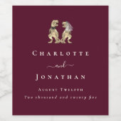 Dinosaur Wedding Burgundy & Cream Personalisiert Weinetikett (Einzelnes Label)