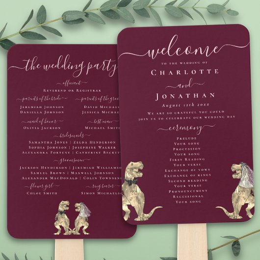 Dinosaur Wedding Ceremony Burgundy Wine Blush Pink Fächer