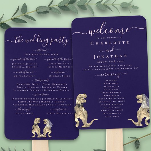 Dinosaur Wedding Ceremony Navy Blue Blush Pink Fächer