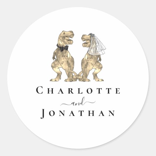Dinosaur Wedding Custom Runder Aufkleber (Vorderseite)