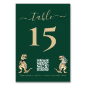 Dinosaur Wedding Dark Green QR Code für Fotos Tischnummer (Vorderseite)