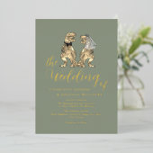 Dinosaur Wedding Elegant Sage Green Gold Folieneinladung (Stehend vorne)