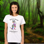 Dinosaur Wedding Funny Bachelorette Bridesmaid T-Shirt<br><div class="desc">Die sonnige Brautjungfrau des Brideasaurus-Teams Braut Dinosaurier Hochzeit T Rex Braut T - Shirt in bunten psychedelischen leuchtenden Farben. Moderne Handschrift Typografie leicht zu personalisieren mit der Vorlage. Ideal für Bachelorette- oder Brautparty-Party sowie für den Aufbau der großen Veranstaltung, eine großartige Möglichkeit, um alle lächelnd behalten. Original-Kunstwerk von Catherine Sweetman...</div>