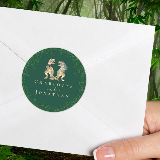 Dinosaur Wedding Green Custom Runder Aufkleber