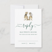 Dinosaur Wedding Green Reply RSVP Karte (Vorderseite)