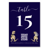 Dinosaur Wedding Navy Blue QR Code für Fotos Tischnummer (Rückseite)