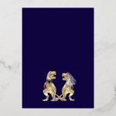 Dinosaur Wedding Navy Blue und Gold Folieneinladung (Rückseite)