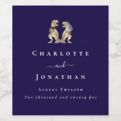 Dinosaur Wedding Navy Blue & White Personalisiert Weinetikett (Einzelnes Label)