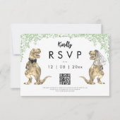 Dinosaur Wedding Reply QR-Code RSVP Karte (Vorderseite)
