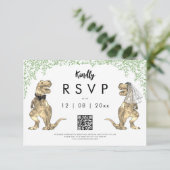 Dinosaur Wedding Reply QR-Code RSVP Karte (Stehend Vorderseite)