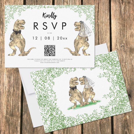Dinosaur Wedding Reply QR-Code RSVP Karte