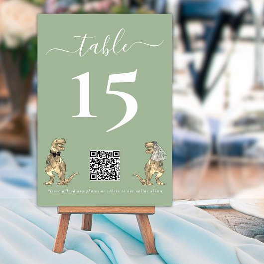 Dinosaur Wedding Sage Green QR Code für Fotos Tischnummer