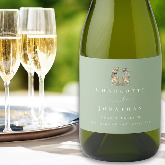 Dinosaur Wedding Sage Green & White Custom Schaumweinetikett