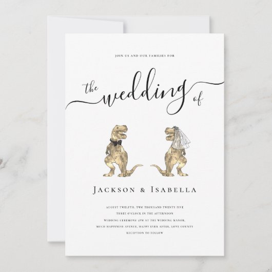 Dinosaur Wedding T-Rex Bride und Einladung zu Gräu (Vorderseite)