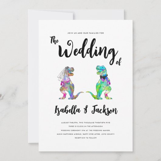 Dinosaur Wedding T-Rex Bride und Einladung zu Gräu (Vorderseite)