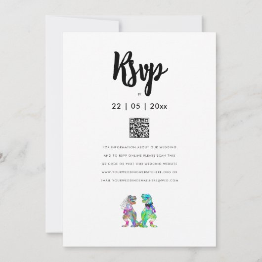 Dinosaur Wedding T-Rex Bride und Einladung zu Gräu (Rückseite)