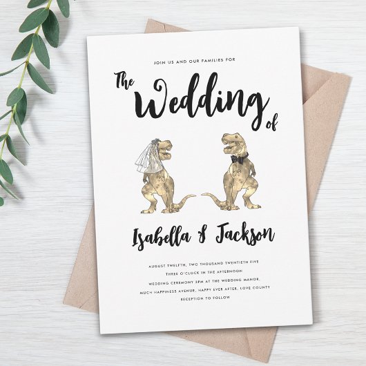 Dinosaur Wedding T-Rex Bride und Groom Einladung