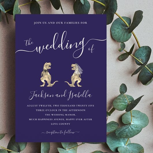 Dinosaur Wedding T-Rex Bride und Groom Einladung