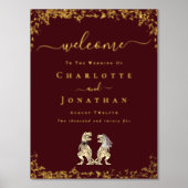 Dinosaur Wedding Welcome Burgundy Gold Foliendrucke (Vorderseite)