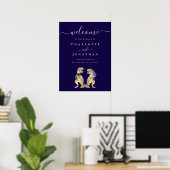 Dinosaur Wedding Welcome Navy Blue Blush Pink Poster (Heimbüro)