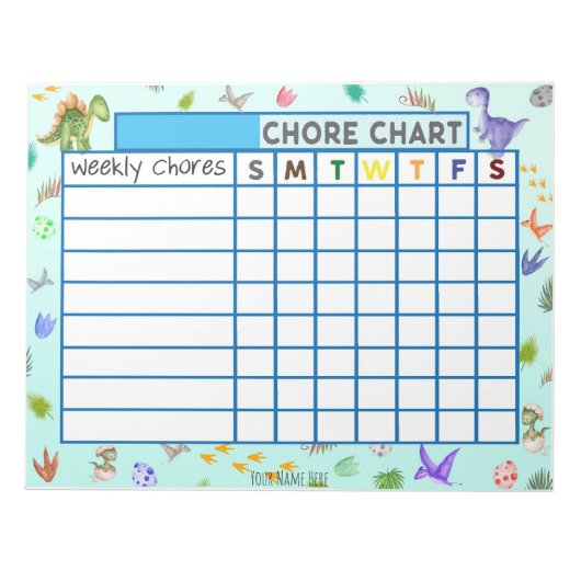 Dinosaur Weekly Chore Chart Custom Notepad Notizblock (Vorderseite)