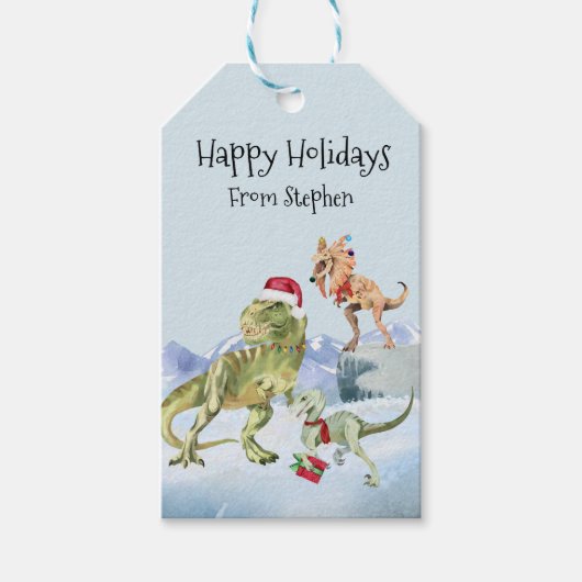 Dinosaur Weihnachts Tyrannosaur Raptor Personalisi Geschenkanhänger (Vorderseite)