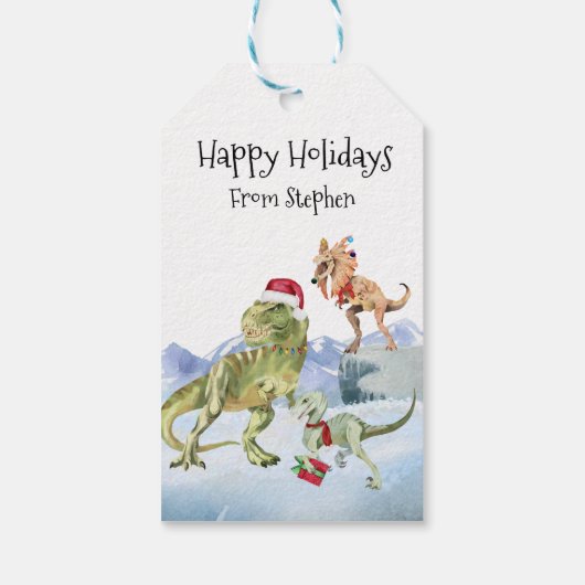 Dinosaur Weihnachts Tyrannosaur Raptor Personalisi Geschenkanhänger (Rückseite)