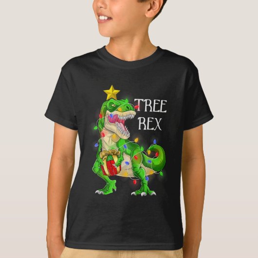 Dinosaur Weihnachtsbaum Rex Pajamas Men Boys Xmas T-Shirt (Vorderseite)