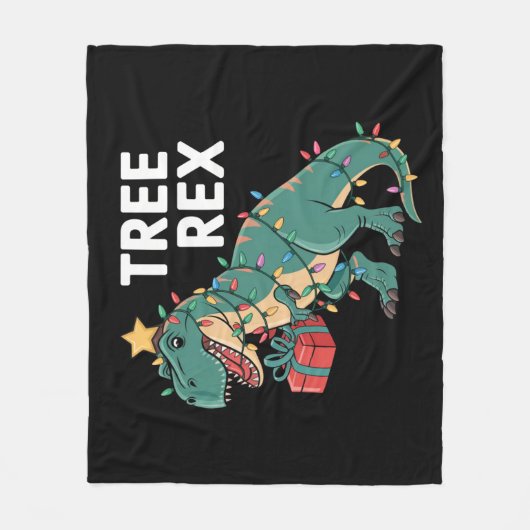 Dinosaur Weihnachtsbaum Rex Pajamas Xmas Lights Fleecedecke (Vorderseite)